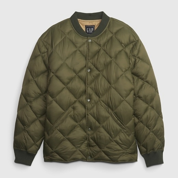 NWOT Mens GAP Recycled Quilted Bomber Jacket Army Green- Medium - Picture 3 of 6